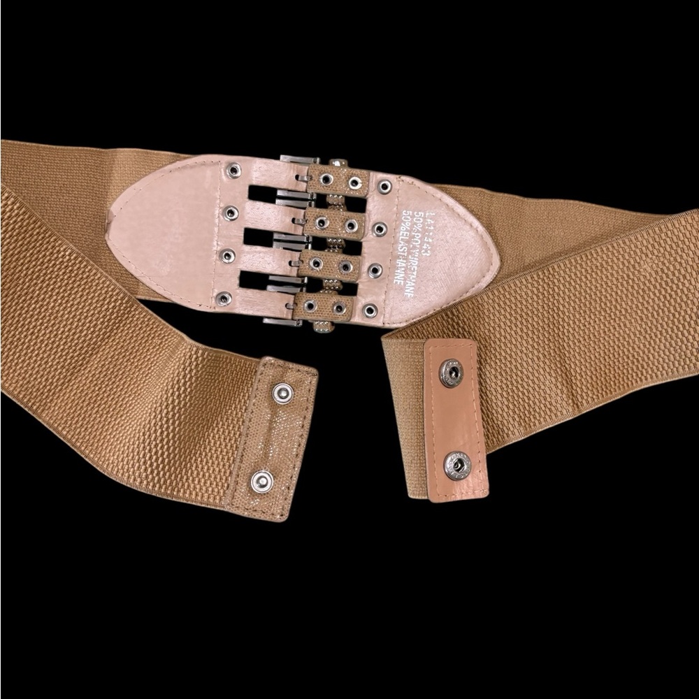3" Wide Silver Buckle and Stud Belt With 2 Snap Closure at the Back Women's Tan - Picture 3 of 10